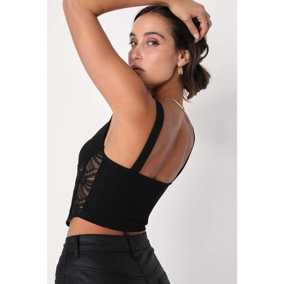 Lulu’s Sultry Expression Black Lace Corset Top Size Medium - Picture 4 of 10